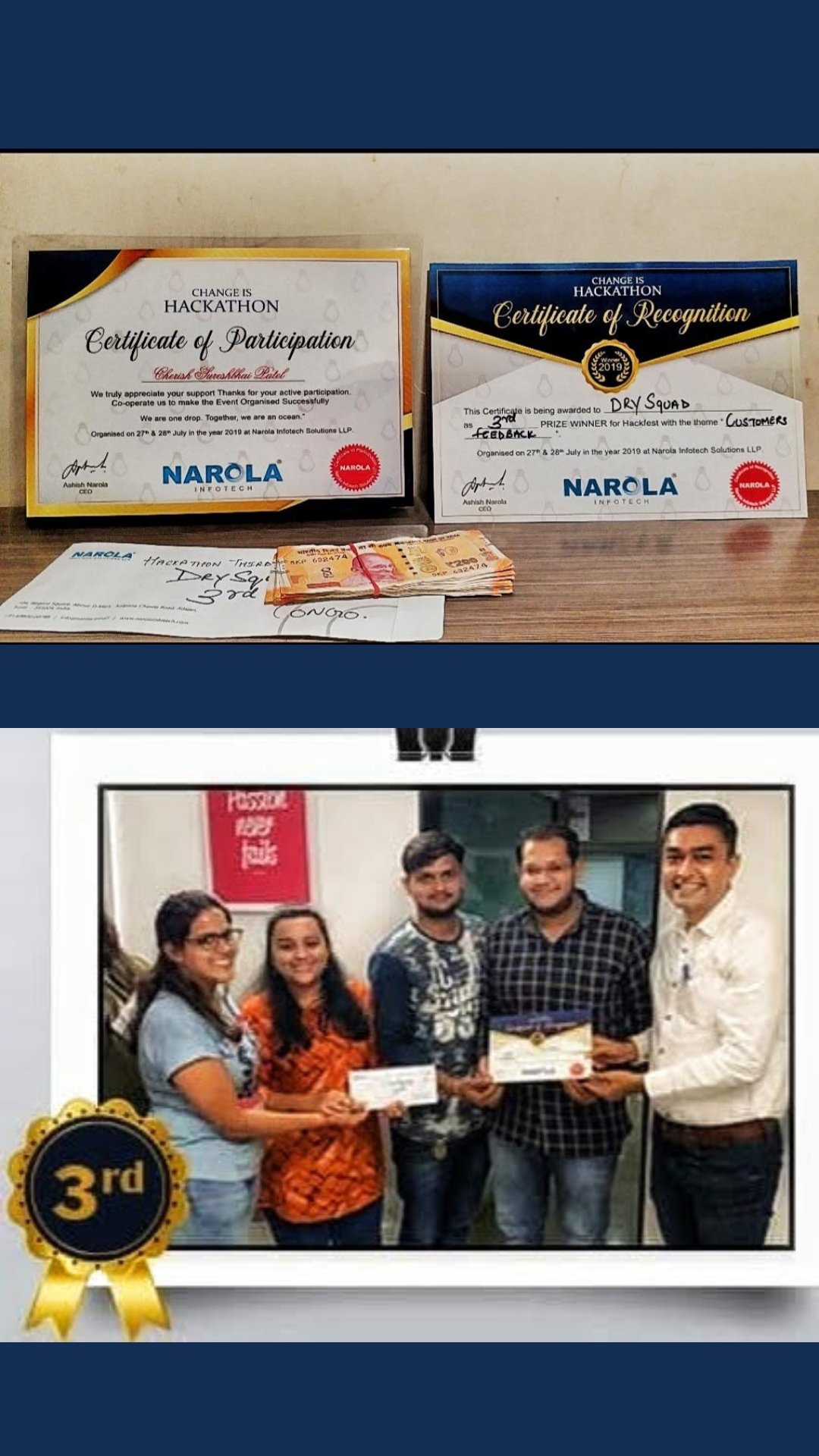 3rd Prize in Narola's HACKATHON - 2019